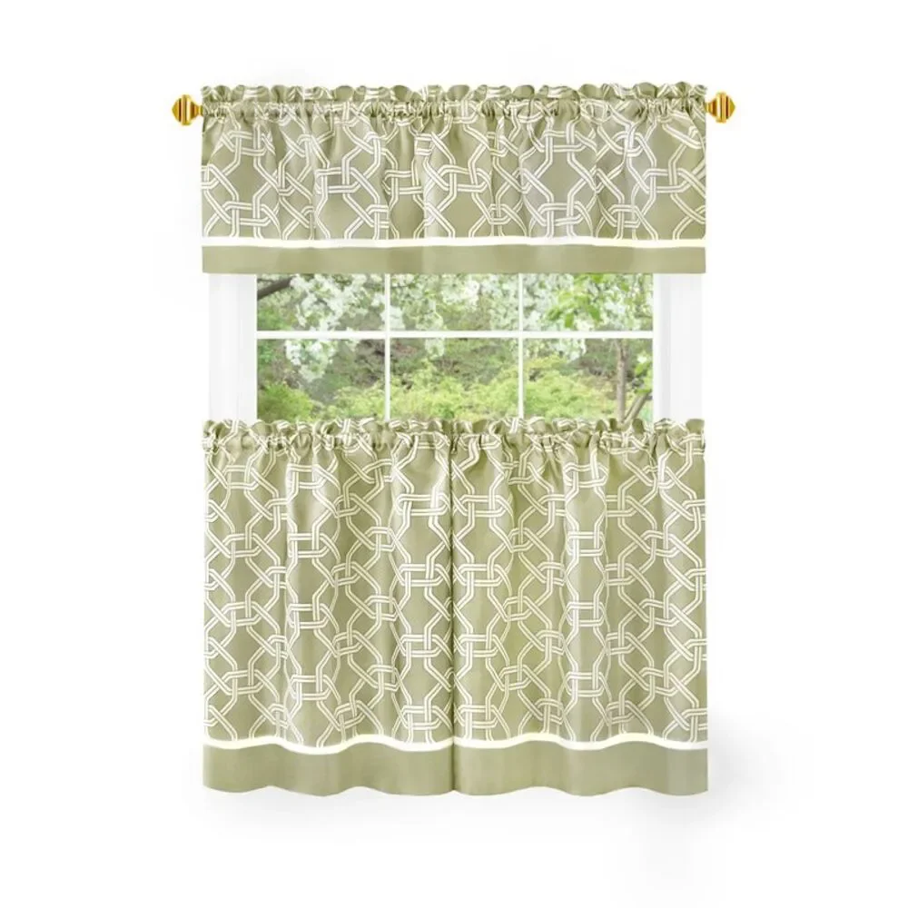 PowerSellerUSA 3 Pieces Two Tone Design Tier Panels and Valance Set for Windows,